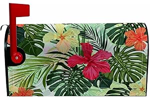 Numland Magnetic Mailbox Covers Polyester Oxford Cloth Anti-UV and Reusable Letterbox Cover 21×18 Inch,Tropical Plants and Hibiscus Flowers Summer