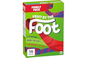 BETTY CROCKER FRUIT BY THE FOOT - FAMILY PACK SIZE - Strawberry and Berry Tie Dye Fruit Flavoured Snacks, Pack of 16 Rolls, 3