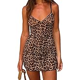 LEOROO Summer Mini Dress for Women Elegant V Neck Spaghetti Strap Short Bodycon Party Dress Vacation Wear