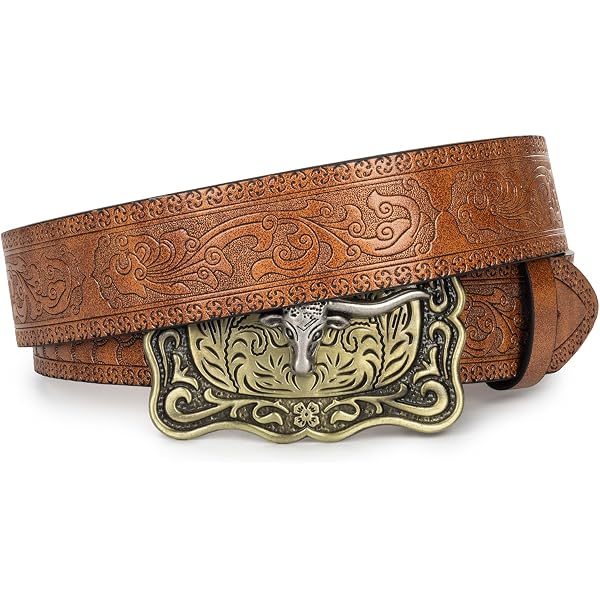 4159 Women Men Classic-rivet-cowboy-belt - Western Cowgirl-leather-belt Amazon.com: CXQRR Rivet Cowboy Belt for Women Men Western  main image 4