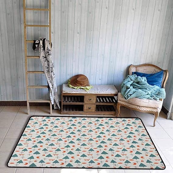 Alfombra para aula, diseño de zorros naranjas en un bosque nevado de