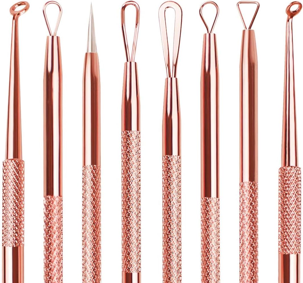 Rose Gold Blackhead Whitehead Pimple Comedone 4 piece Extraction/Extractor Kit & Removal tool for Acne