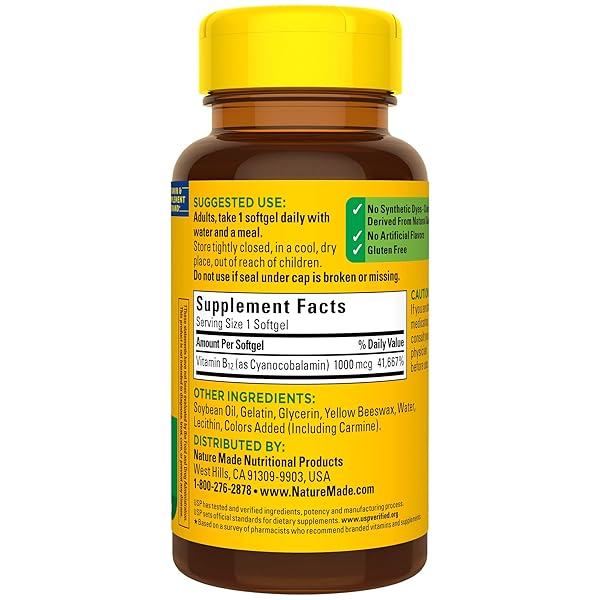 NATURE MADE VITAMIN B12 1000 MCG, DIETARY SUPPLEMENT FOR ENERGY METABOLISM SUPPORT, 90 SOFTGELS, 90 DAY SUPPLY
