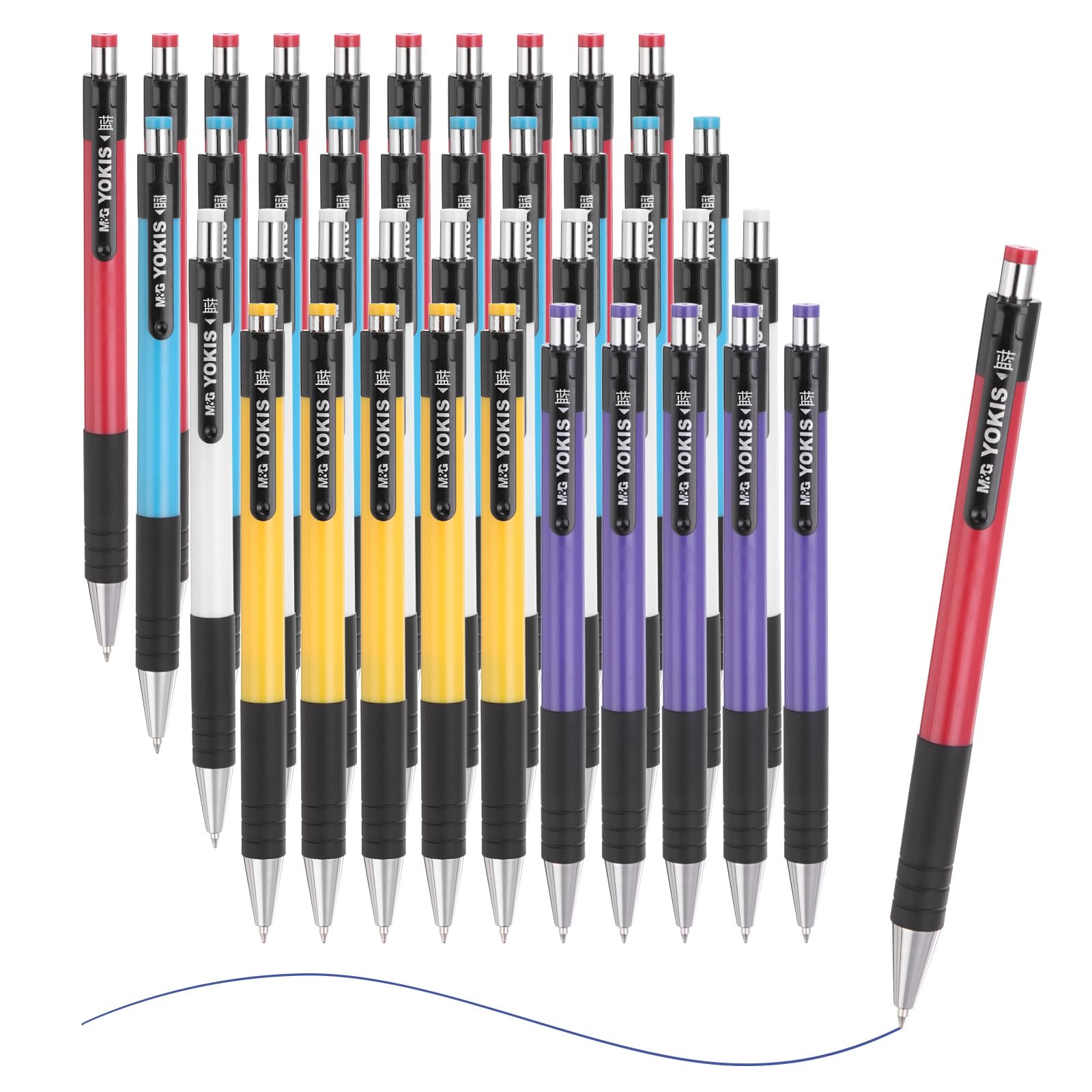 M&G Ballpoint Pen 0.7mm, 40pcs Retractable Fine Point Blue Ink Click Ball Point Pen Writing Supplies for Journaling Home Office Classroom Multicolor 140mm