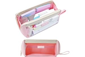 YOKUMA Clear Aesthetic Pencil Case Pouch for Girls Cute Kawaii Mark Pen Case Organizer Large Capacity for Kids Teen College Students Adults,Small Makeup Bag,Back to School Supplies(Pink)