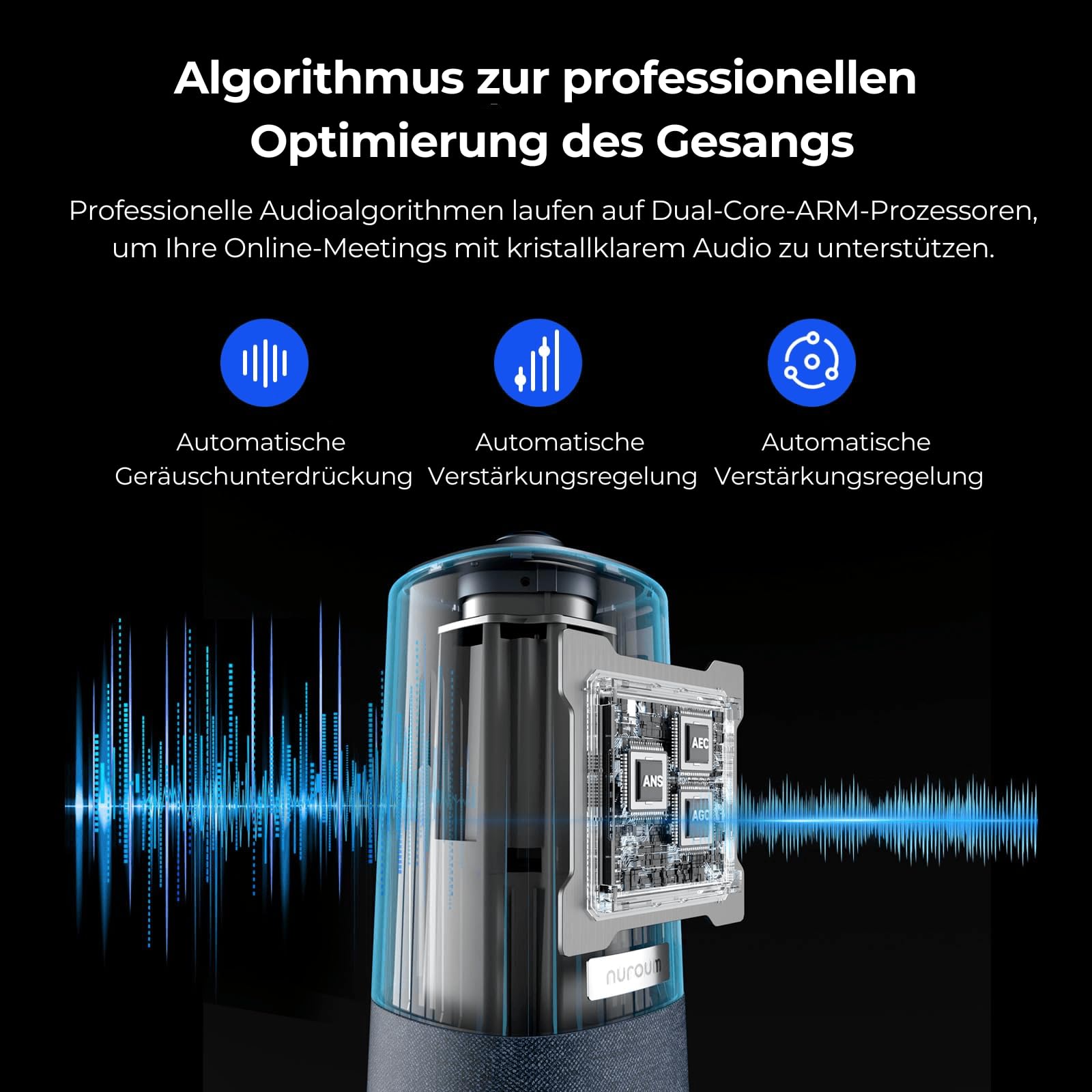NUROUM 360 Pro Kamera für Videokonferenzen, 3 AI Modi, Intelligente Rauschunterdrückung & AGC, Webcam mit Mikrofon und Lautsprecher für Zoom/Teams/GoogleMeet auf PC/Laptop/Desktop 6