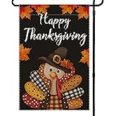 Happy Thanksgiving Garden Flag Polka Dots Turkey Welcome Fall Small Flags for Outside, 12x18 Inch Maple Leaves Double Sided Burlap Holiday Harvest Banner Yard Outdoor Decoration