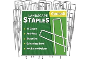 GOMEDI Landscape Staples 4 Inch 60 Pack, Garden Stakes Galvanized Garden Staples 11 Gauge, Plant Cover Stakes for Lawn Weed Barrier