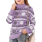 Haloumoning Girls Christmas Sweaters Kids Mock Neck Long Sleeve Pullover Sweater Knit Jumper Tops 5-14 Years