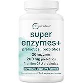 Super Enzymes with Prebiotics & Probiotics, 240 Veggie Capsules | High Potency Digestive Enzymes For Women & Men | Probiotic, Bromelain, Psyllium Husk & More | Immune & Gut Health Support
