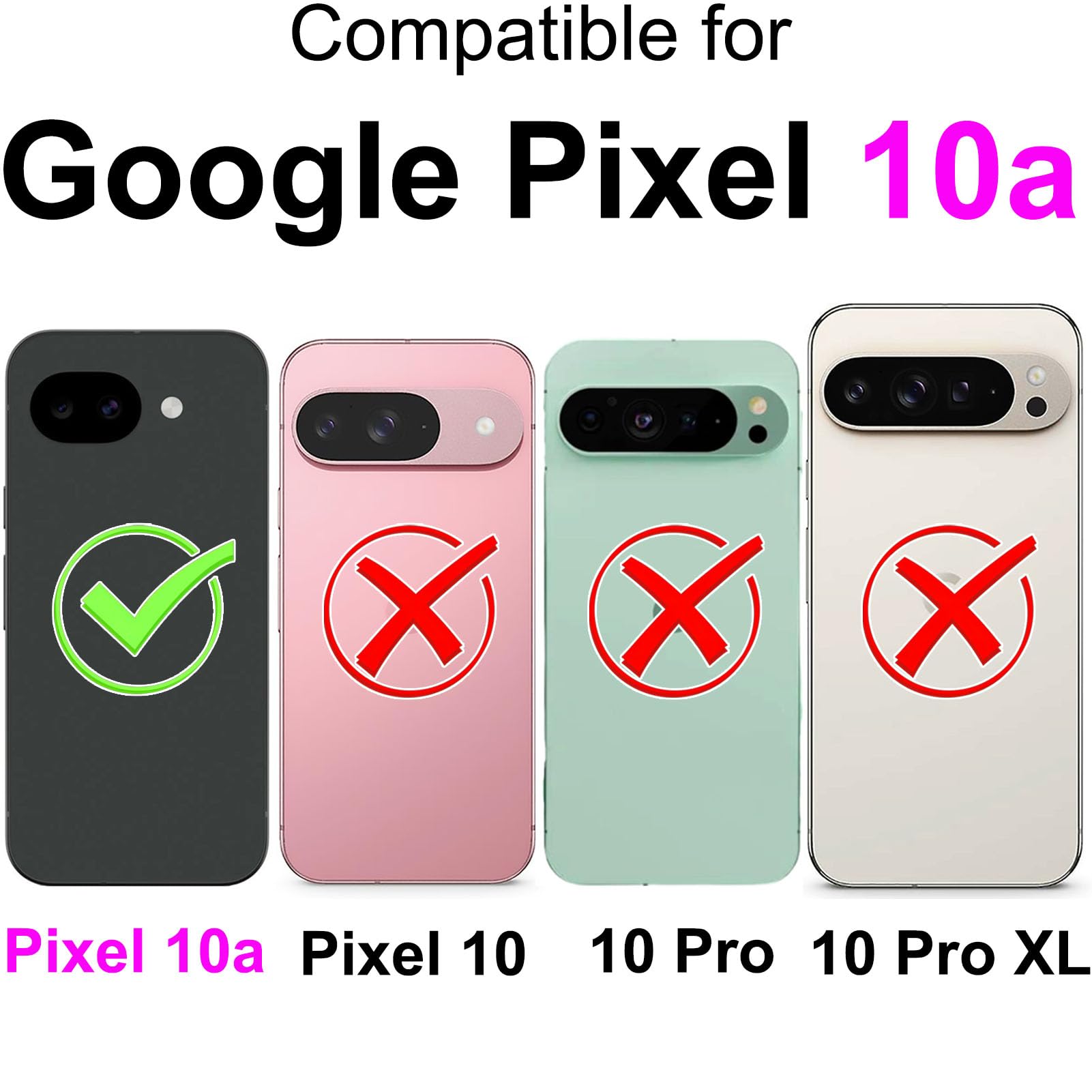 Handyhülle für Google Pixel 10a Hülle, Premium Leder Flip Klappbare Stoßfeste Magnetische [Standfunktion] [Kartenfächern] Schutzhülle Tasche, Roségold 3D 2