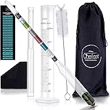 Chefast Hydrometer and Test Jar for Wine, Beer, Mead and Kombucha - Combo Kit of Triple-Scale Hydrometer, 250ml Plastic Cylinder, Cleaning Brush, Cloth and Storage Bag