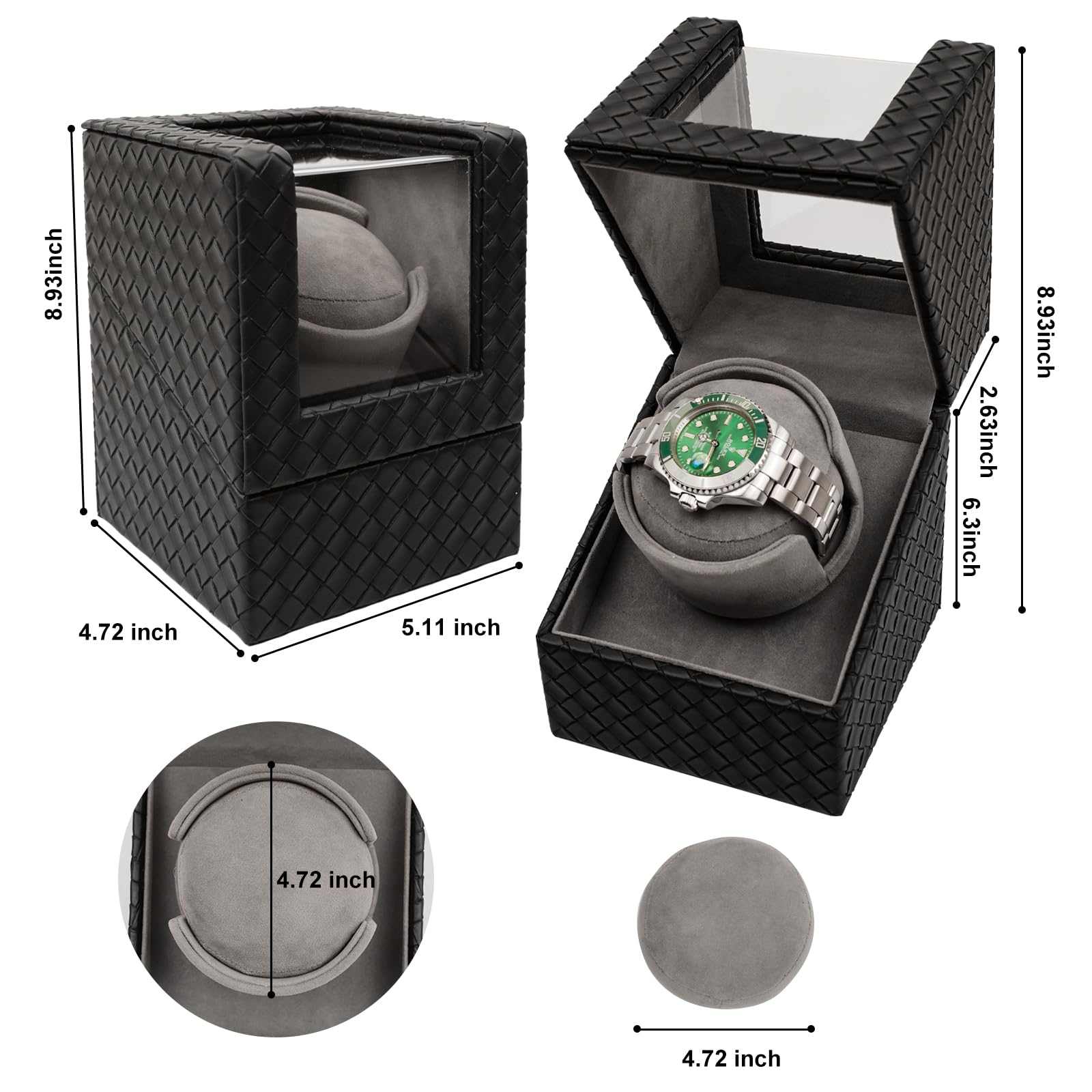 Watch Winder for Automatic Watches – Silent Adjustable Rotation, Premium PU Leather Automatic Watch Winder, Soft Interior, Ideal Gift Option, Luxurious Display Case for Automatic Watches