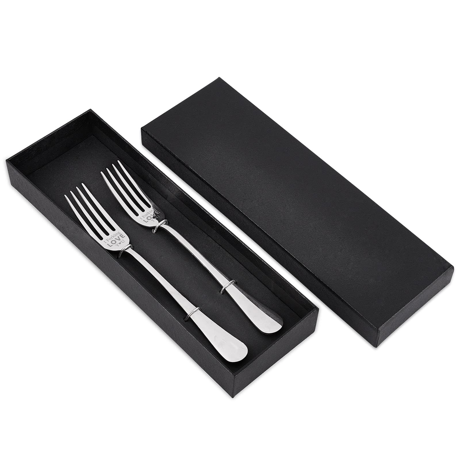 GLOBLELAND 2Pcs I Forking Love You Funny Engraved Forks with Gift Box - Stainless Steel Dinner Forks for Boyfriend, Husband, Wife, Friends