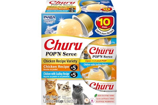 INABA Churu Pop'N Serve Jelly Cat Treat with Vitamin E & Taurine, 34 gram Cup, 10 Cups, Chicken Variety