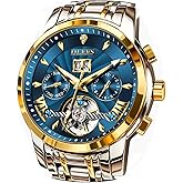 OLEVS Men Automatic Watch Stainless Steel Skeleton Mechanical Date Calendar Luxury Classic Business Waterproof Luminous Wrist Watches