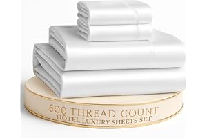King Sheets Set White - 600 Thread Count Sateen Weave, 4 Pc 100% Long Staple Cotton, Hotel Luxury, Deep Pocket King Bed Sheet