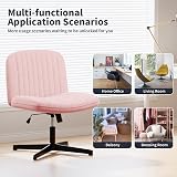 Naspaluro Armless Velvet Office Chair Pink with Cross Leg Base view 7