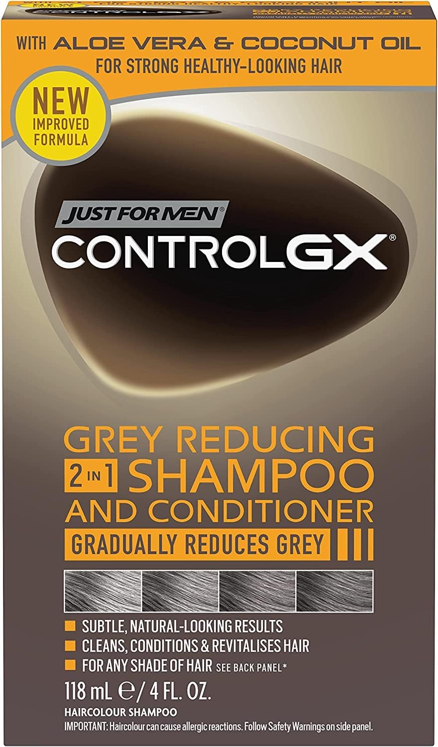 Just For Men Control GX 2-in-1 Shampoo and Conditioner, Gradually and Permanently Reduces Grey Hair with Each Wash, New Improved Formula - All Shades, 118 ml