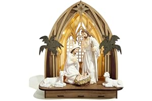 Hodao 10“ Height Nativity Sets for Christmas Indoor Xmas Figurines Decorations with Light Holy Family Nativity Scene for Xmas Decor Gift - Christmas Party Home Decorations