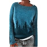 Vintage Fair Isle Argyle Knit Pullover Sweaters for Women Oversized Crewneck Long Sleeve Boho Graphic Sweater Tops