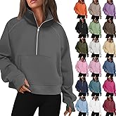 Fleece Quarter Zip Women Casaul Oversized Mock Neck Sweatshirt Soft Long Sleeve Thumb Holes Turtleneck Pullover Pockets