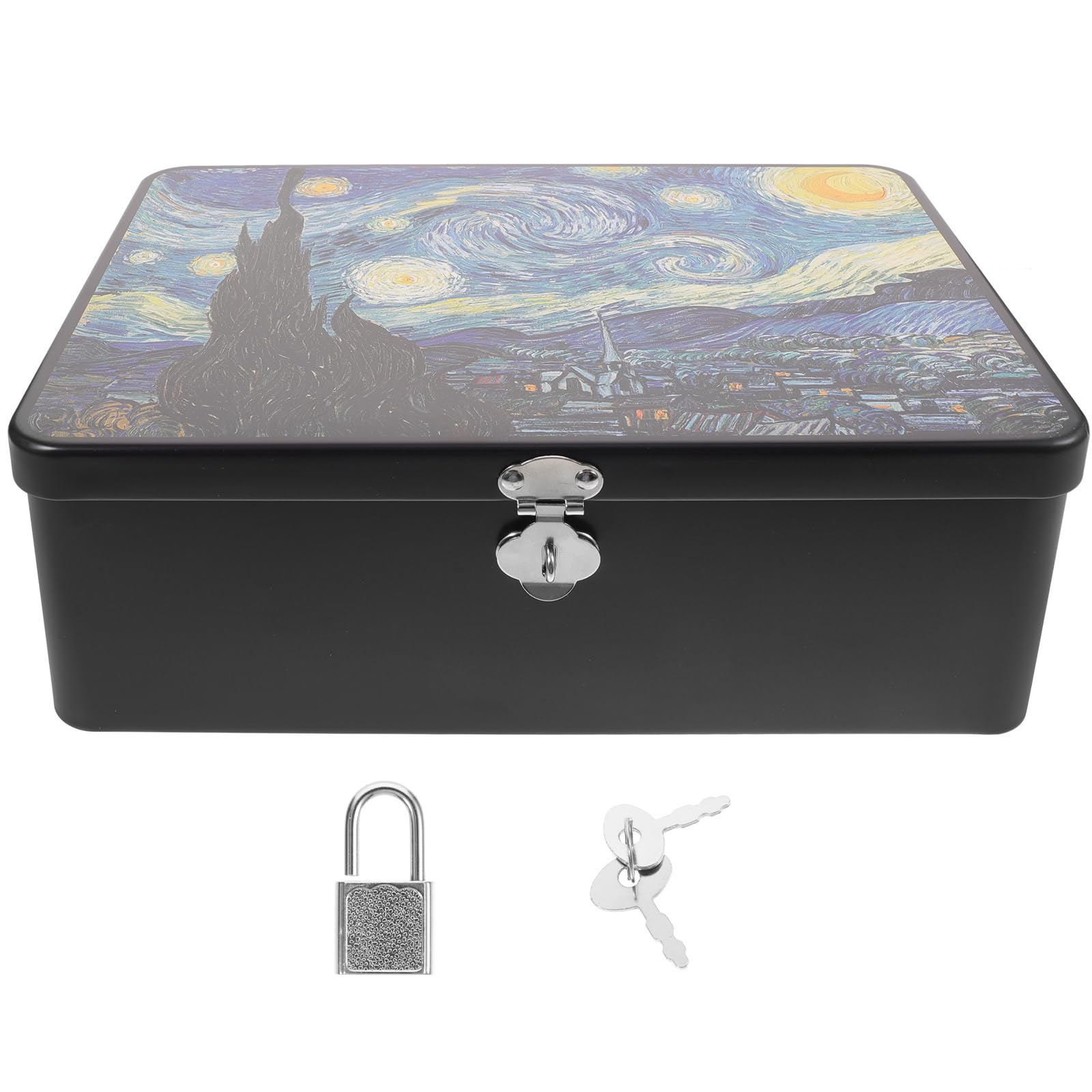 Zerodeko Tinplate Storage Box with Lock 9.65X7.09X3.35 Inches Vintage Decorative Container for Jewelry Money Keepsakes Desktop Organization