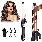 Ufree Automatic Rotating Curling Iron – 1 Inch Ceramic Barrel Curling Wand for Medium to Long Hair & Beach Waves, Self-Spinning Hair Curler with LCD Display 250°F–430°F, Dual Voltage, Rose Gold