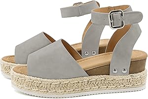 Athlefit Women's Platform Sandals Espadrille Wedge Ankle Strap Studded Open Toe Sandals