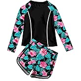 Vogseek Girls Rash Guard Swimsuits 2 Piece Bathing Suit UPF 50+ Summer Swimwear Size 7-12T