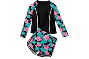 Vogseek Girls Rash Guard Swimsuits 2 Piece Bathing Suit UPF 50+ Summer Swimwear Size 7-12T