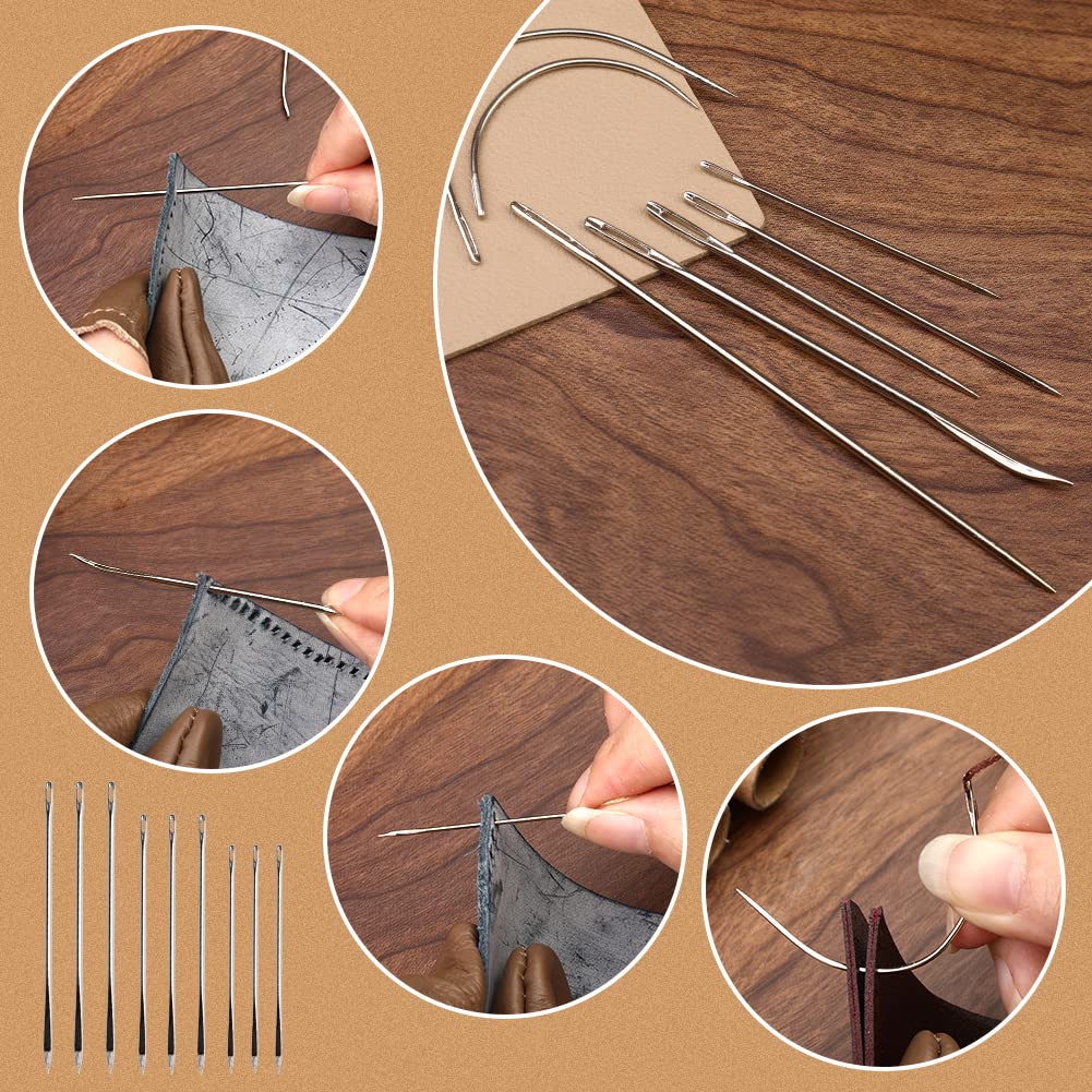 60 Pcs Leather Working Kit Leather Sewing Kit Leathers Craft Tools with Storage Bag Stamping Tools Stitching Groover Waxed Thread Prong Punch for Craft Making Stitching and Punching