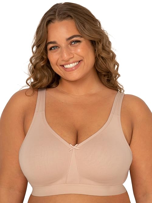Fruit of the Loom womens Plus Size Wireless Cotton Full Coverage Bra, Sand, 42DD US