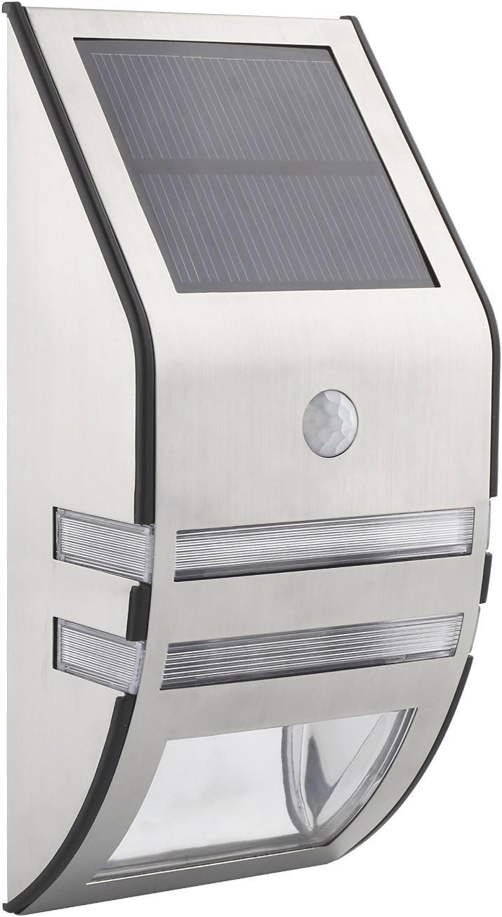 SMADZ SL71 Fashion Solar Powered Garden Lights Waterproof Stainless Steel Motion Sensor Security Patio Deck Yard Garden Home Driveway Stairs Outside Wall Pathway Light (White Light)