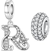 PANPOKI 2 Pack 925 Sterling Silver Butterfly Letter Charms for Bracelets and Necklace Alphabet Initial Dangle Pendants Round Spacer Beads Pave Cubic Zirconia Jewelry Gift for Women