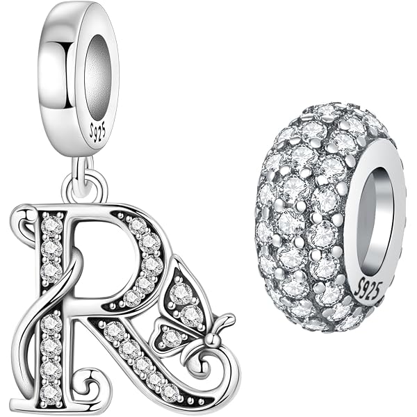 925 Sterling Silver Letter H Charm With Blue Enamel | Cubic Stone Alphabet Bead For Bracelets & Necklaces
