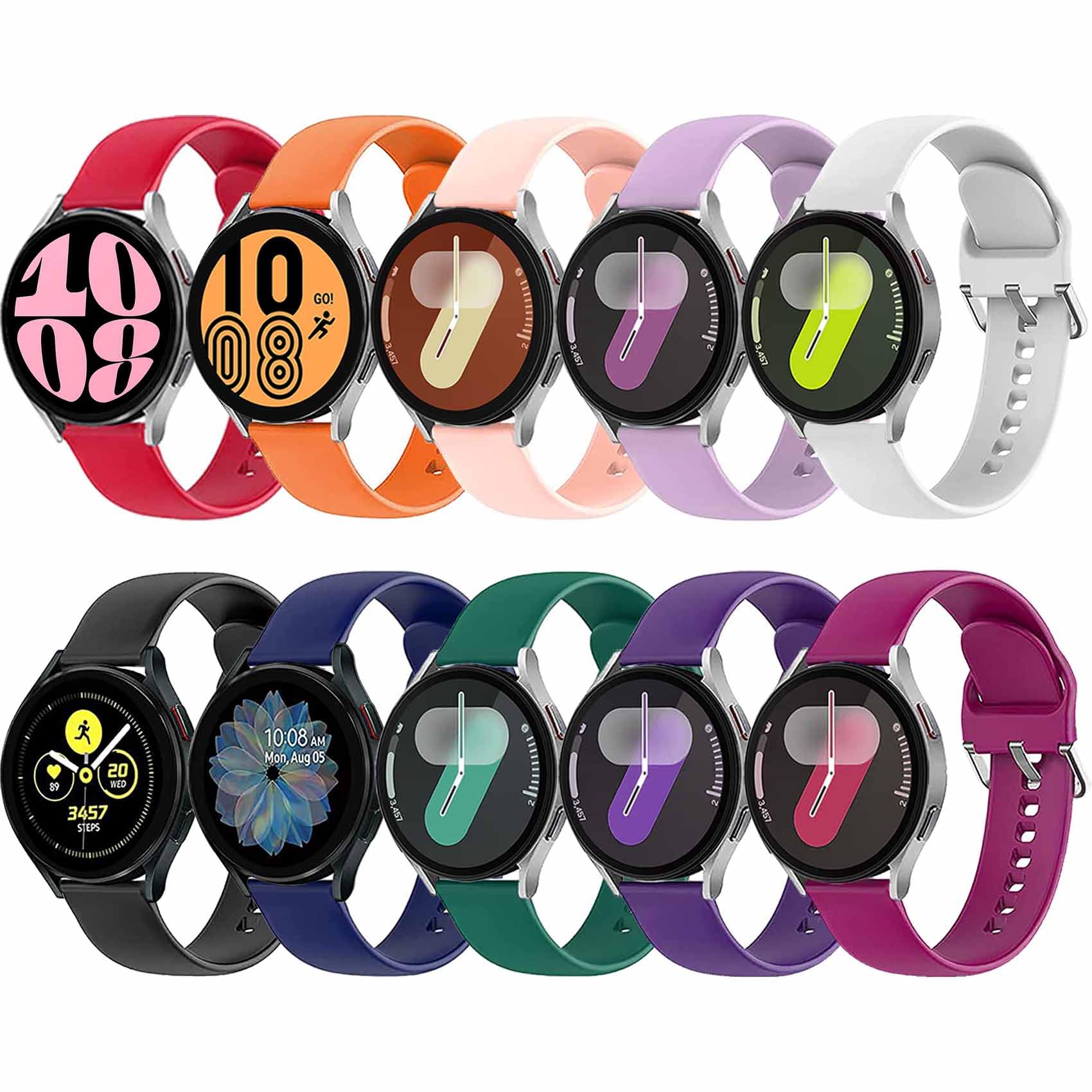 10 Pack Bands Compatible with Samsung Galaxy Watch 7/6/5/4 40mm 44mm/ Watch 4 6 Classic/Watch 5 Pro, Active 2 Band, 20mm Soft Silicone Sport Strap Wristbands for Women Men