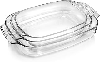 Sänger Auflaufformen aus Glas 3er Set - Gratinformen von 1,5 L bis 3,5 L, hitzebeständige Ofenformen bis 400°C, rechteckiges Ofengeschirr mit Griffen, mikrowellengeeignet und spülmaschinefest