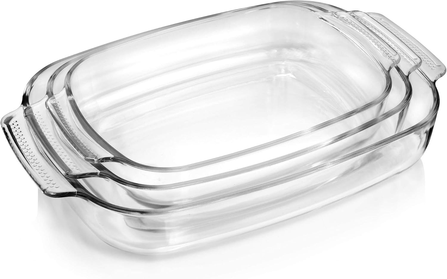 Sänger Auflaufformen aus Glas 3er Set - Gratinformen von 1,5 L bis 3,5 L, hitzebeständige Ofenformen bis 400°C, rechteckiges Ofengeschirr mit Griffen, mikrowellengeeignet und spülmaschinefest