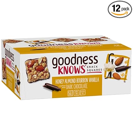 Goodnessknows Honey Almond Bourbon Vanilla Dark Chocolate Gluten Free Snacks Square Bars 12 Count Box Amazon Com Grocery Gourmet Food