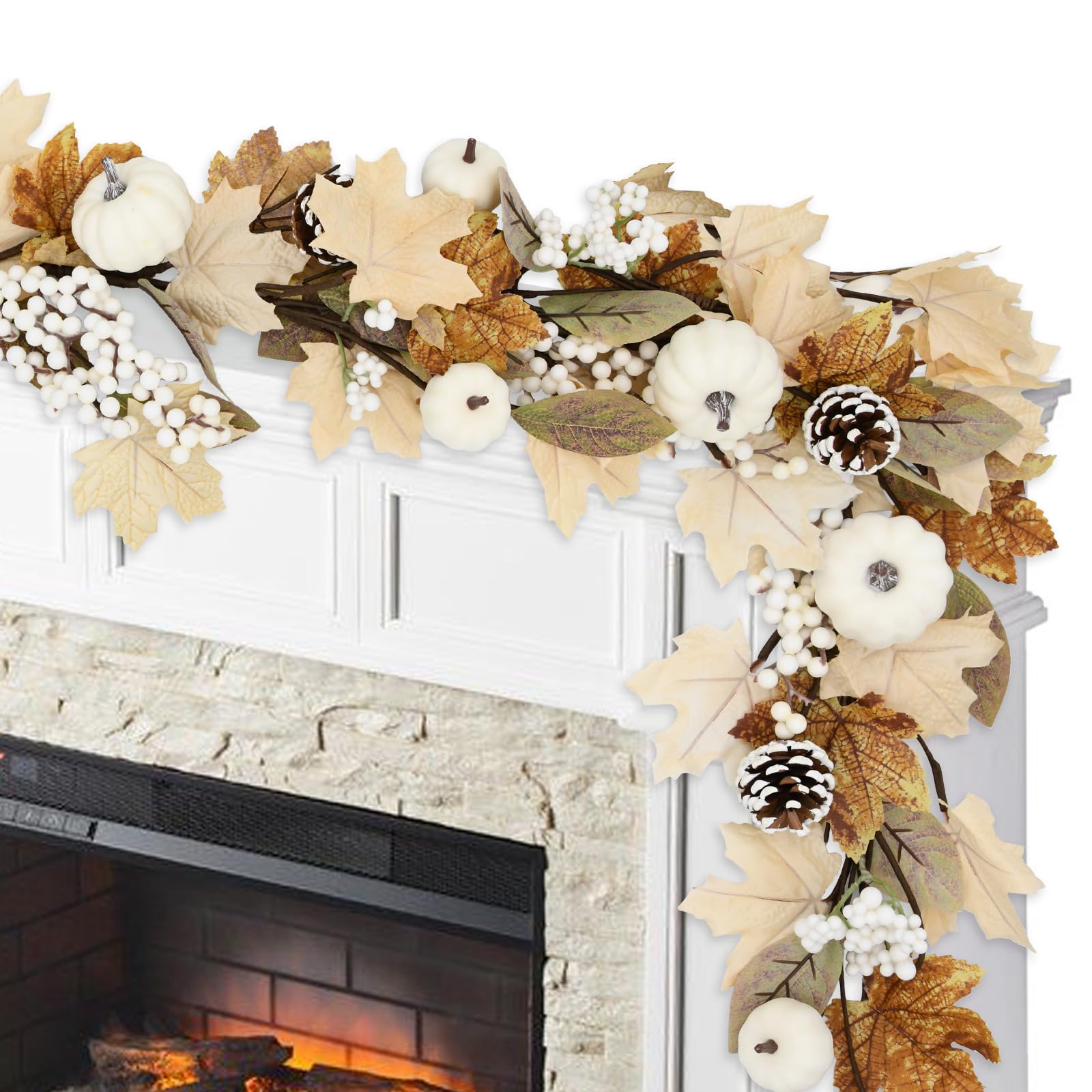 Photo 1 of nuvagiki Thanksgiving Decor, Thanksgiving Garland, 5.25Ft Artificial Maple Leaf Garland Decorations for Home Indoor, Front Door, Harvest Mantel Table Centerpieces Decor, Autumn Pumpkin Leaves Banner