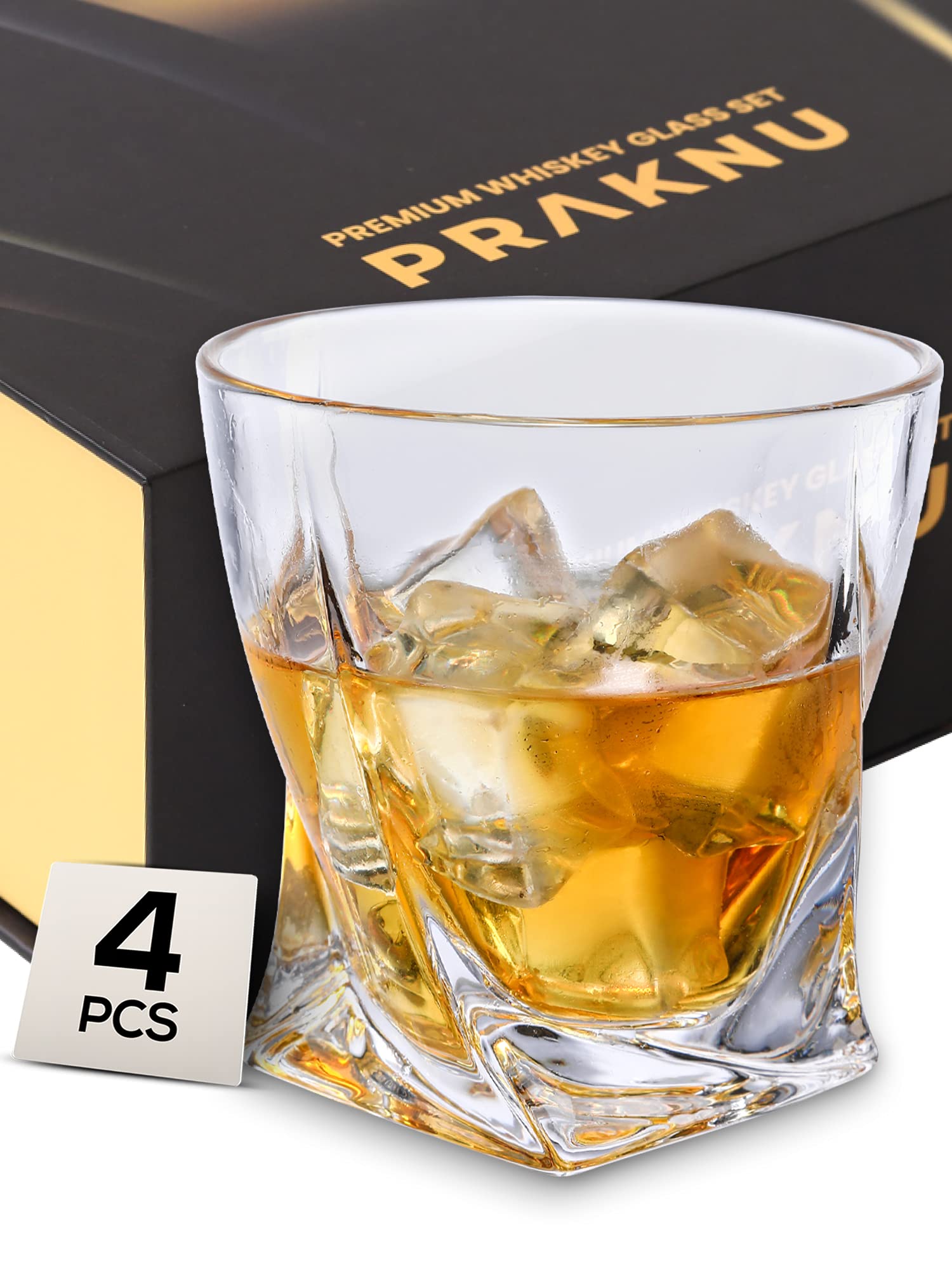 Set of 4 Whiskey Glasses with Gift Box - 270ml - Twisted Design - Crystal Tumblers for Whisky - Dishwasher-Safe