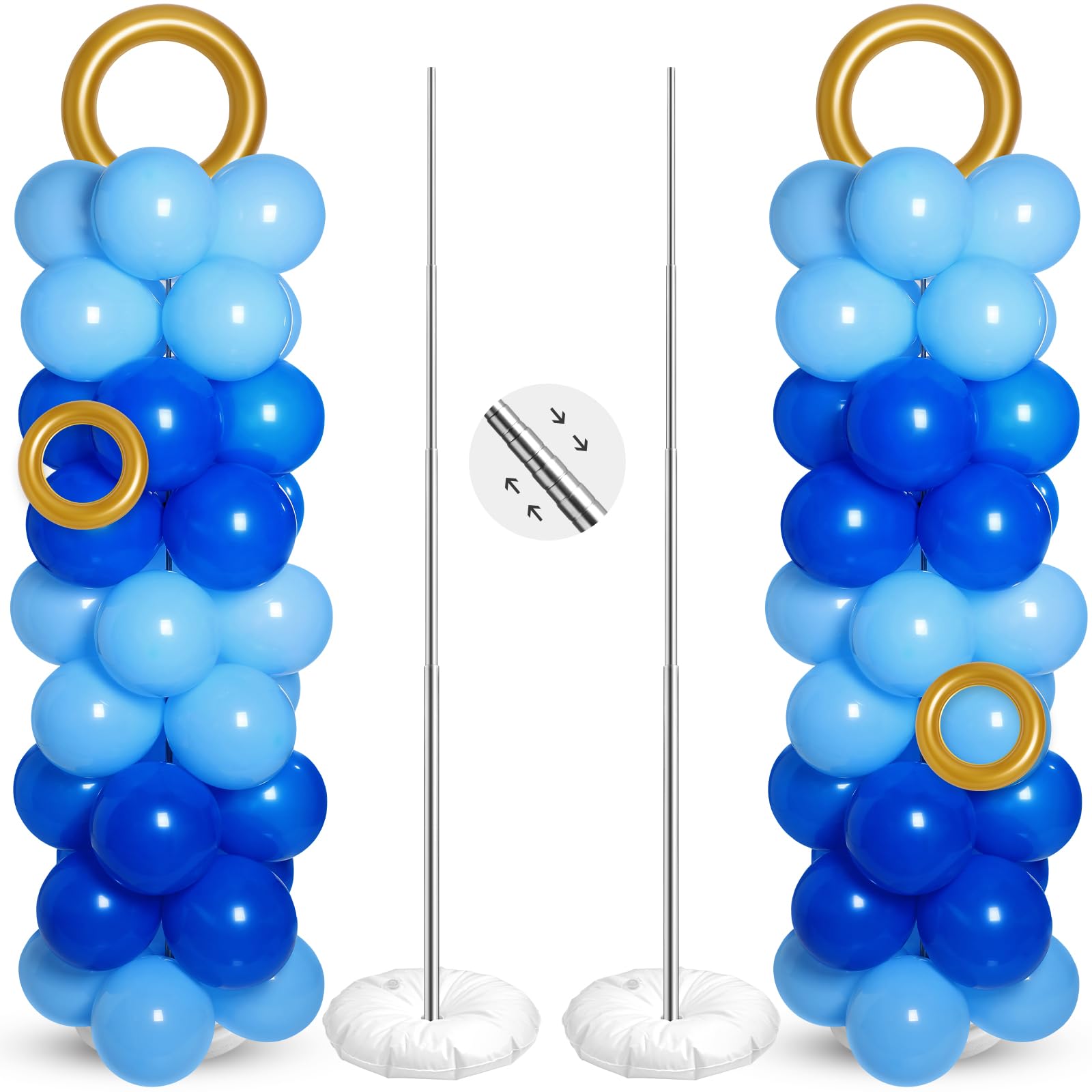 Photo 1 of Civaner 2 Sets Cartoon Hedgehog Theme Balloon Column Stand Kit 100 Pcs Adjustable Blue Balloon Tower Pillar with 4 Pcs Gold Circle for Carnival Circus Theme Birthday Party Decorations