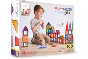 Playmags Magnetic Tiles for Kids – 100pcs Magnet Building Set for Toddlers Ages 1-5 | Stem Montessori Toy for 2 3 4 Year Old Boys & Girls | Toys for Toddlers, Preschool & Middle School Children
