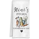 ROXMART Nini Grandma Gifts Kitchen Towels, Grandmother Gifts for Birthday Christmas Dish Tea Towels, Grandma Gift from Grandkids Decorative Hand Towel for Bathroom Kitchen, 16x24 Inch
