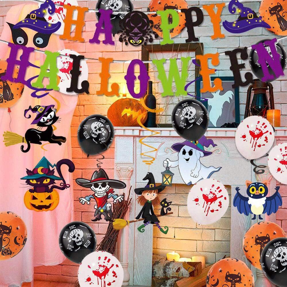 Halloween Party Decoration Supplies, Happy Halloween Banner, Halloween Hanging Swirls, Latex Balloons,Photo Props, Halloween Theme Party Supplies for Halloween Decor: Toys & Games