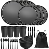 28 Piece Dinnerware Set for 4, Unbreakable Plates and Bowls Sets | Lightweight Camping Plates, Dishwasher Safe Dish Set for Apartment, Dorm, RV Essentials &amp; Outdoor Dinning