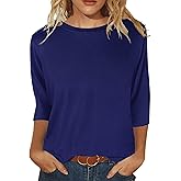 JomeDesign Womens Tops 3/4 Sleeve Shirts Round Neck Loose Casual Blouses Solid Color Tshirts