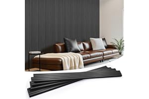 LARWORKS Wood Slat Wall Panels 4 Pack 94.5" x 7.9", Acoustic Wooden Panel for Wall, Soundproof 3D Fluted Panels for Interior Wall Decor, Living Room, Bedroom - Black (Cover Approx.21 sq.ft)