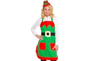 AMSCAN Party City Christmas Elf Fabric Apron for Teens and Adults, One Size Fits Most